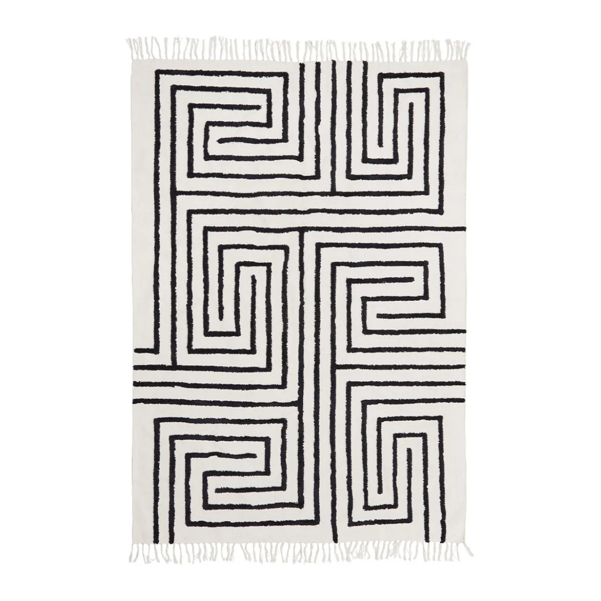 Farrah Black Geometric Tufted Cotton Floor Rug
