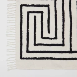 Farrah Black Geometric Tufted Cotton Floor Rug