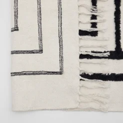 Farrah Black Geometric Tufted Cotton Floor Rug