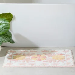 Floral Bloom Blush Pink Rectangle Bath Mat