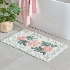Floral Bloom Sage Green Rectangle Bath Mat