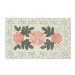 Floral Bloom Sage Green Rectangle Bath Mat