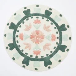 Floral Bloom Sage Green Round Bath Mat
