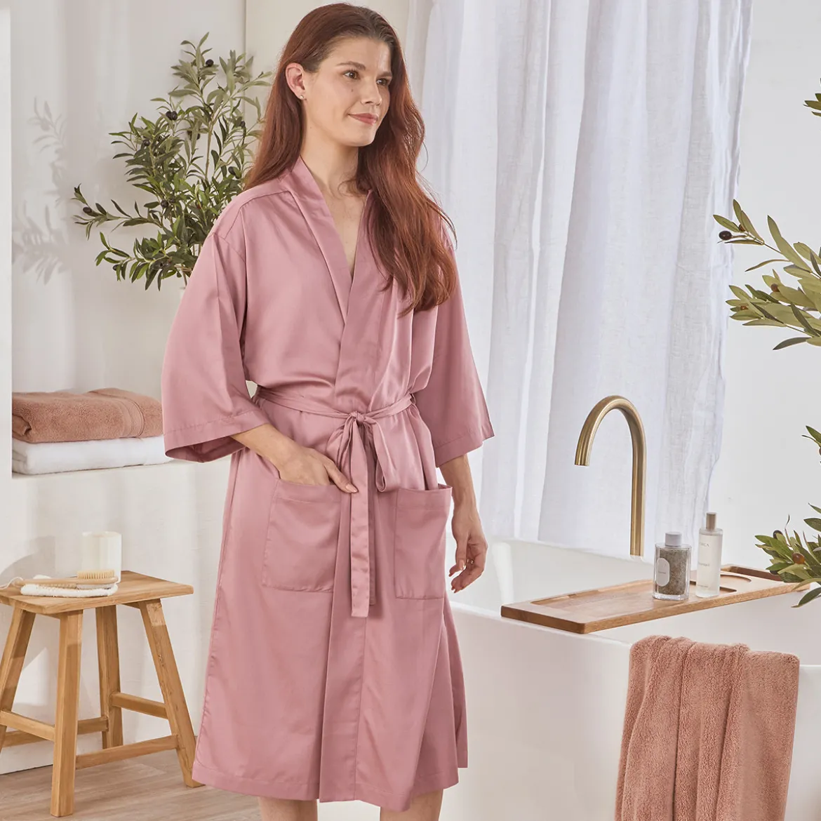 Freja Rose Pink Bamboo Cotton Kimono