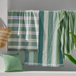 Gaia Green Check Popcorn Beach Towel