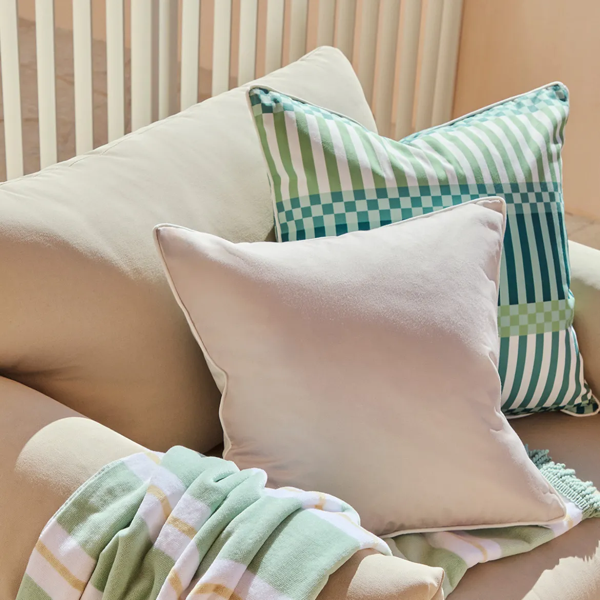 Gaia Green Multi Check Outdoor Cushion