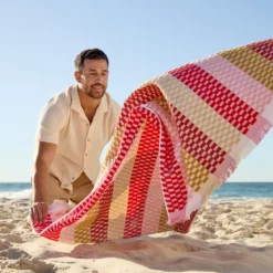 Gaia Pink Check Popcorn Beach Towel