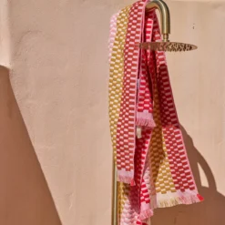 Gaia Pink Check Popcorn Beach Towel