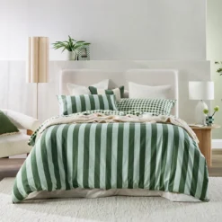 Green Reversible Flannelette Quilt Cover Set