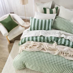 Green Reversible Flannelette Quilt Cover Set