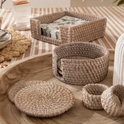 Grove Whitewash Coaster with Holder Set of 6
