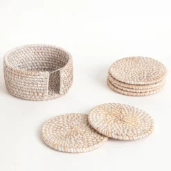 Grove Whitewash Coaster with Holder Set of 6