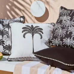 Halcyon Palm with Border Square Outdoor Cushion
