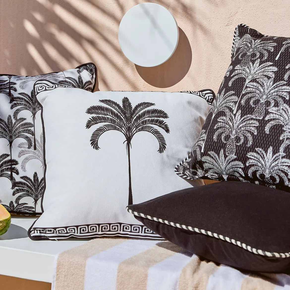 Halcyon Palm with Border Square Outdoor Cushion