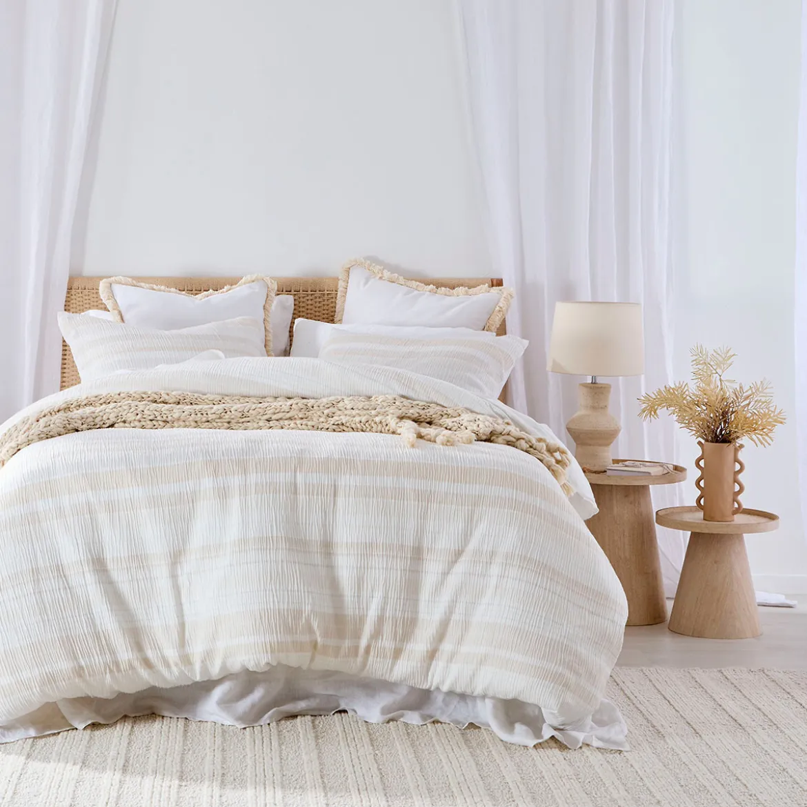 Juniper Stripe Natural Quilt Cover Set