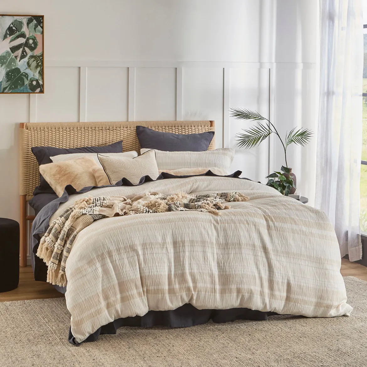 Juniper Stripe Natural Quilt Cover Set
