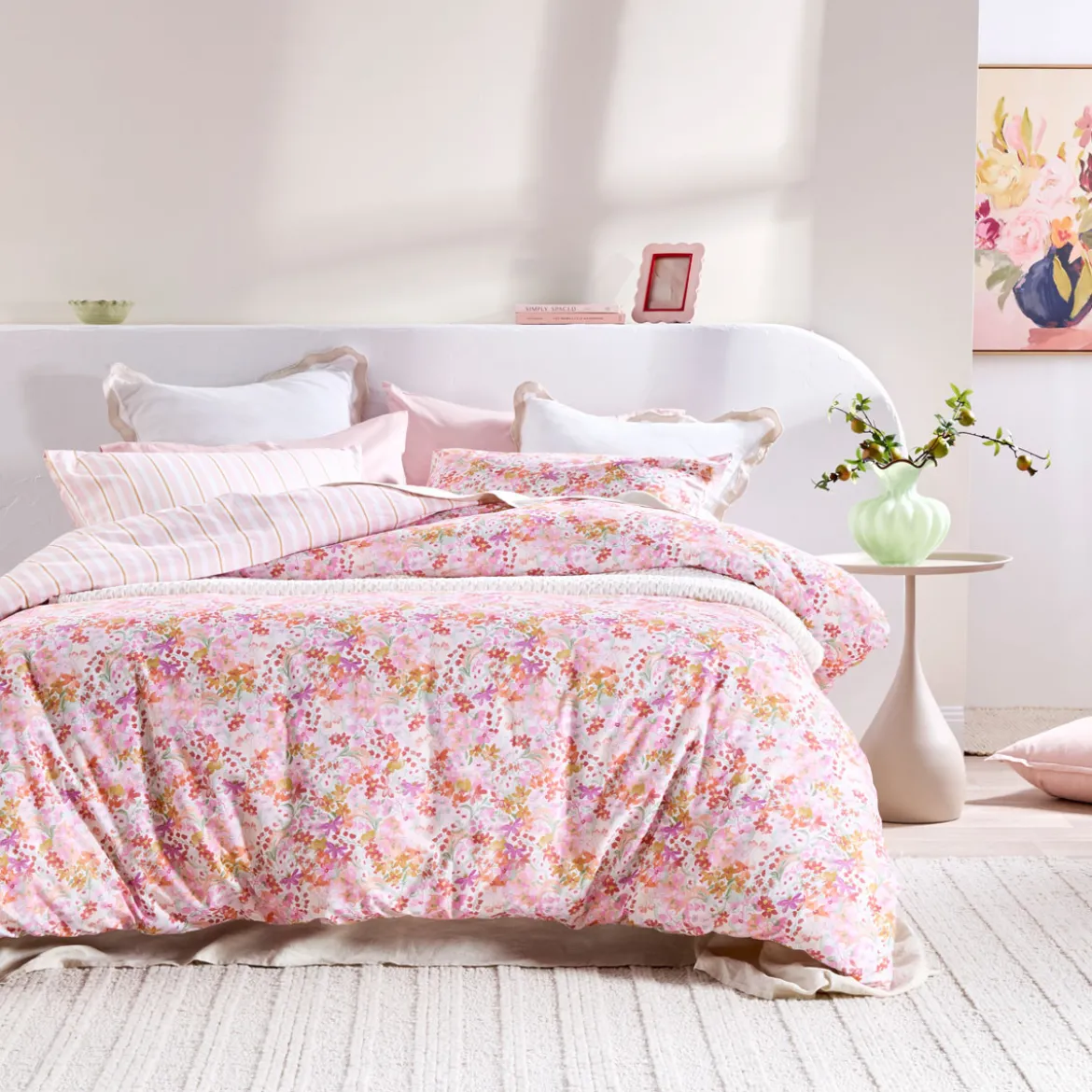 Kaeli Reversible Floral/Stripe Quilt Cover Set