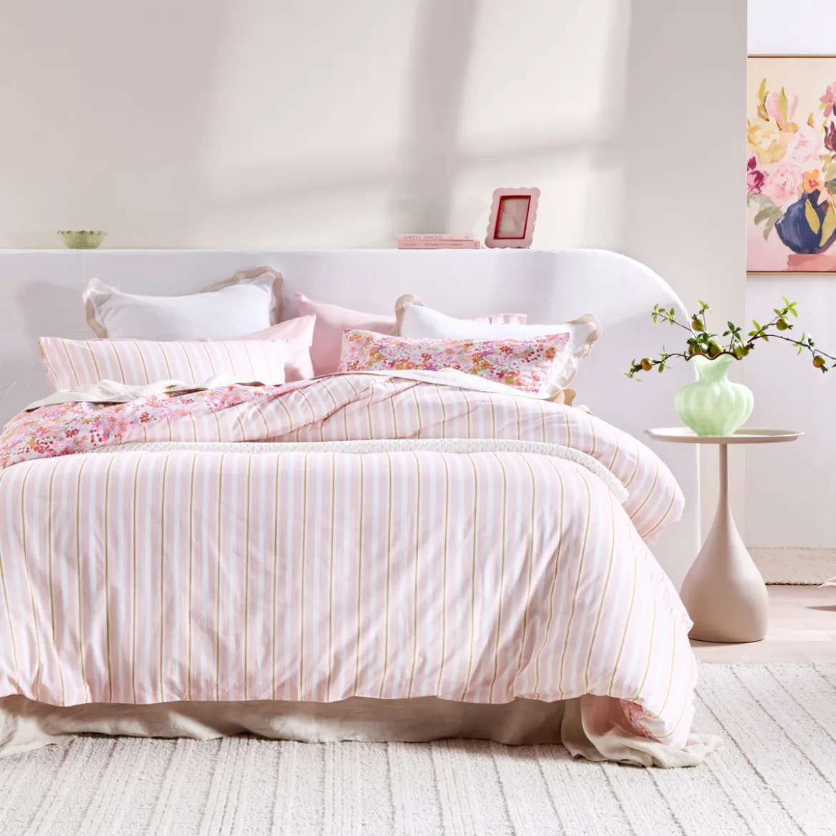 Kaeli Reversible Floral/Stripe Quilt Cover Set