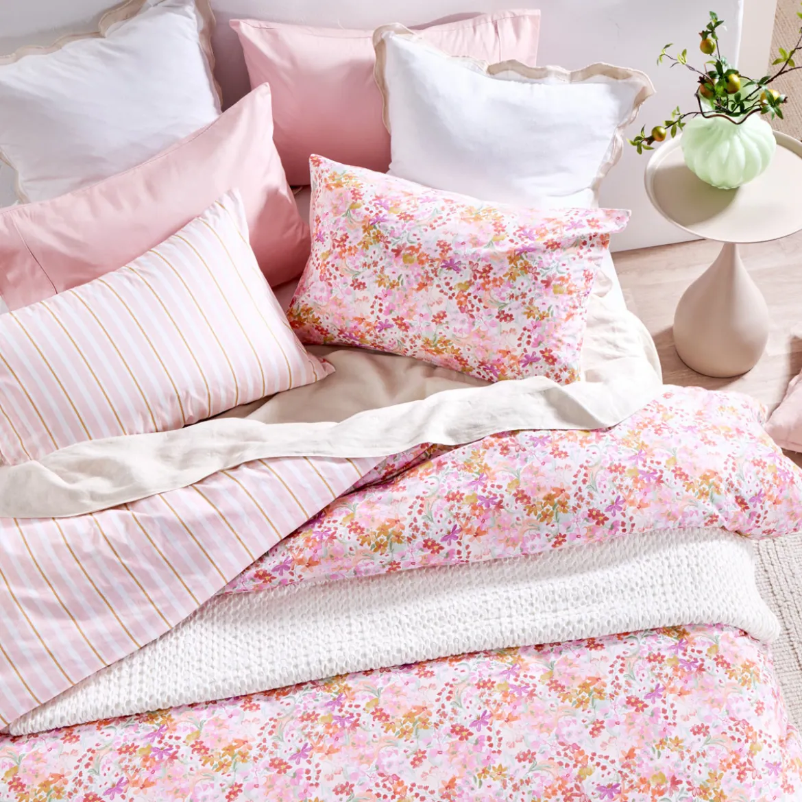 Kaeli Reversible Floral/Stripe Quilt Cover Set