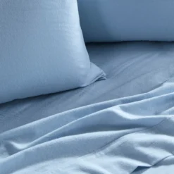 Light Blue Cotton Flannelette Sheet Set