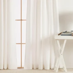 Linen Cotton White Room Darkening Curtain Set of 2
