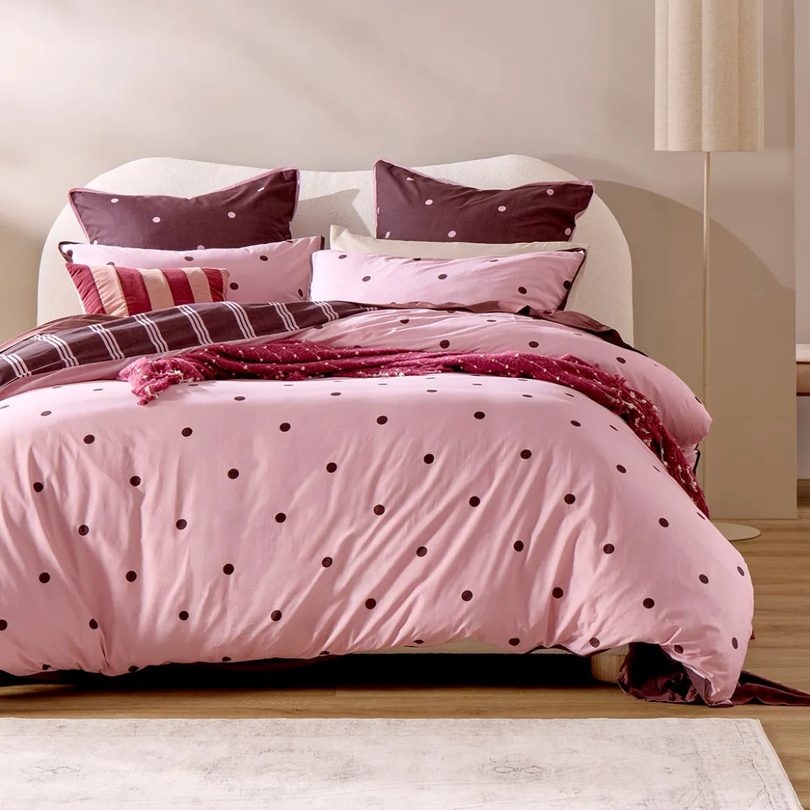 Louella Pink/Chocolate Polka Dot Quilt Cover Set