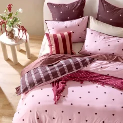 Louella Pink/Chocolate Polka Dot Quilt Cover Set