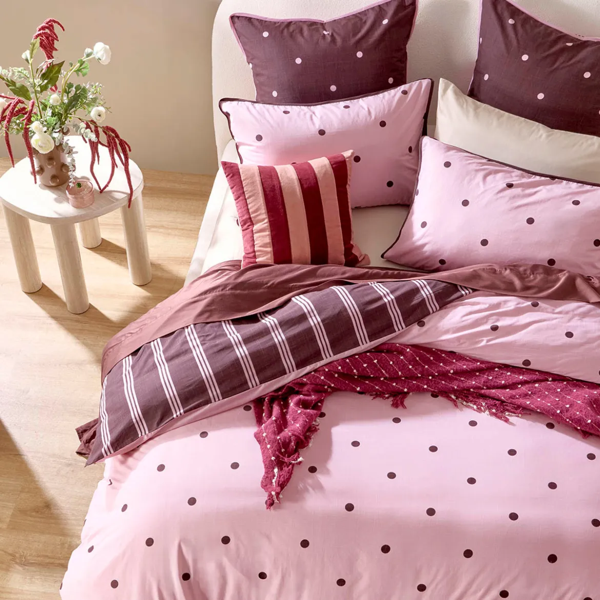 Louella Pink/Chocolate Polka Dot Quilt Cover Set