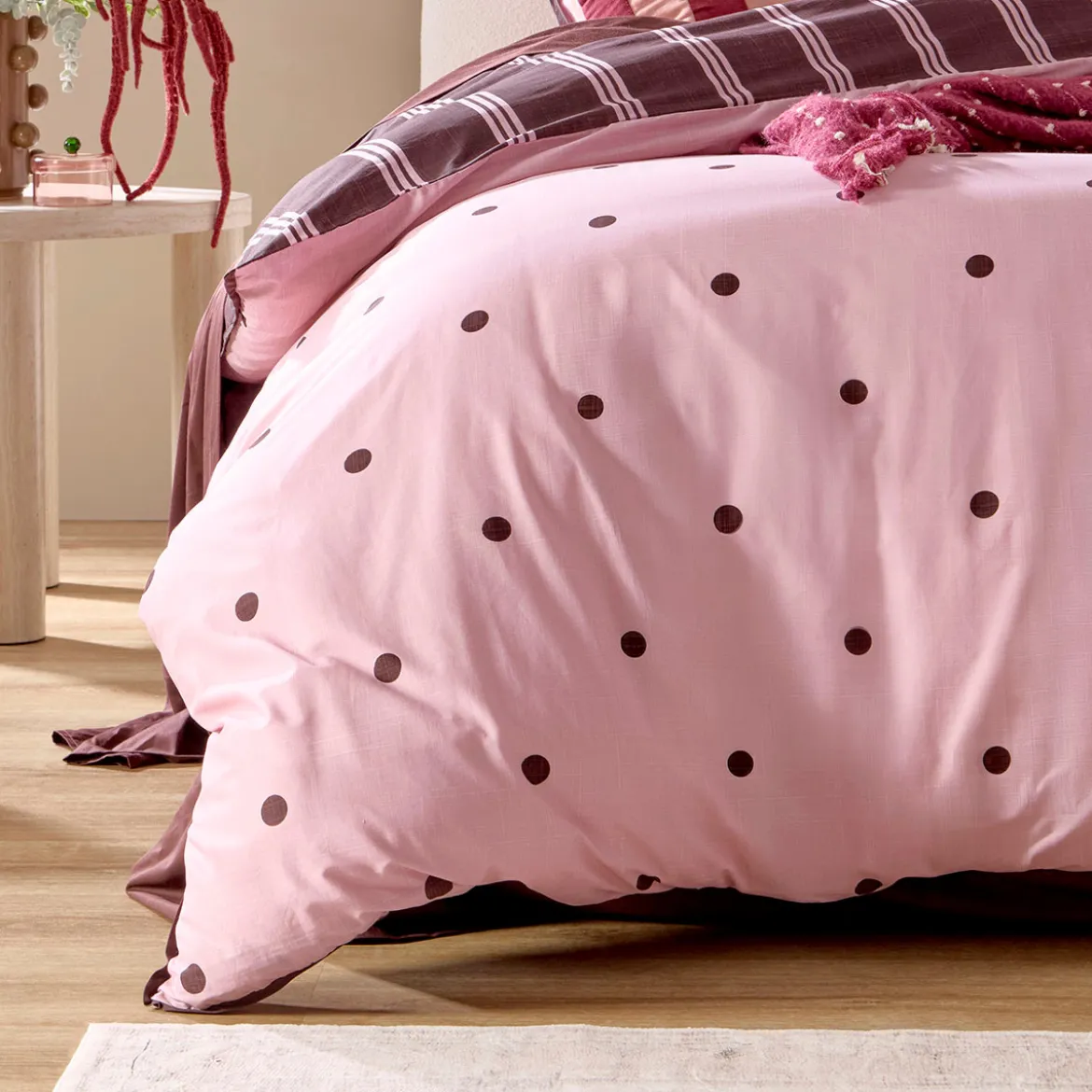 Louella Pink/Chocolate Polka Dot Quilt Cover Set