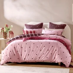 Louella Pink/Chocolate Polka Dot Quilt Cover Set