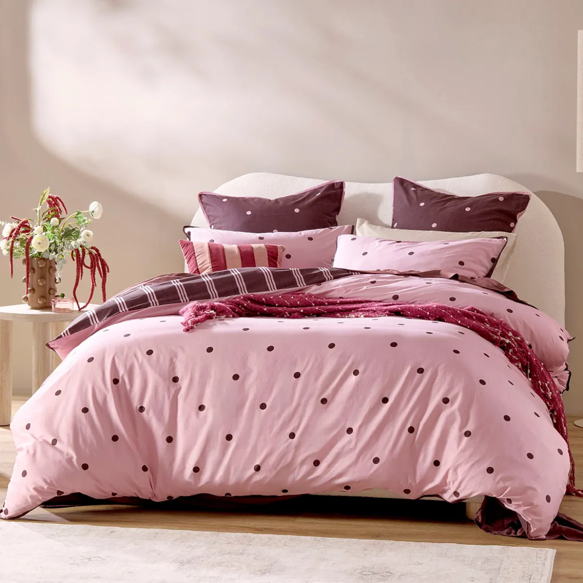 Louella Pink/Chocolate Polka Dot Quilt Cover Set