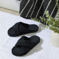 Lucy Black Cross Strap Home Slippers