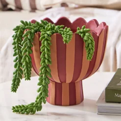 Lucy Stripe Footed Decorative Pot