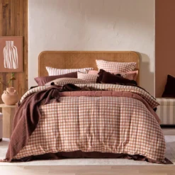 Maisie Reversible Caramel Check Quilt Cover Set