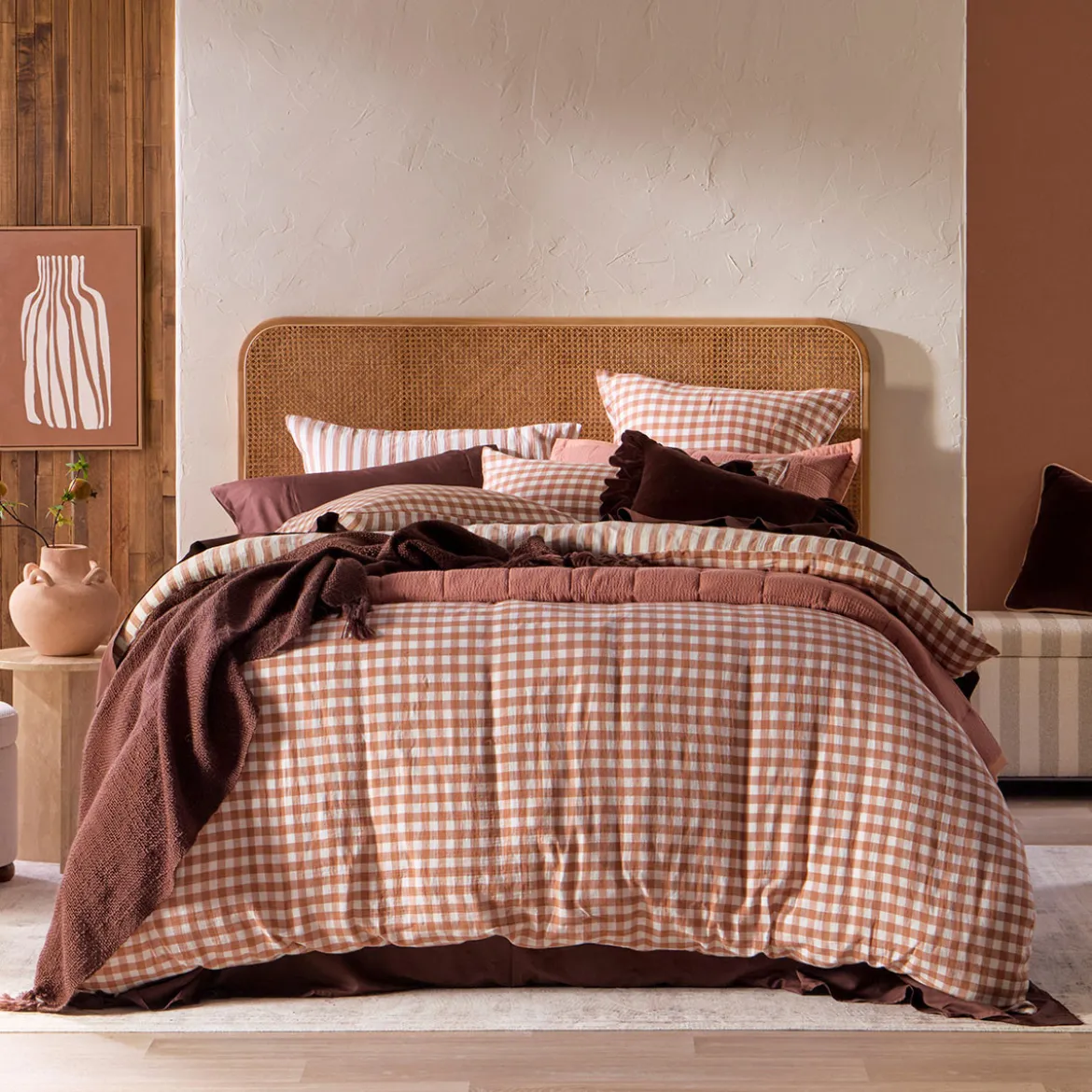 Maisie Reversible Caramel Check Quilt Cover Set