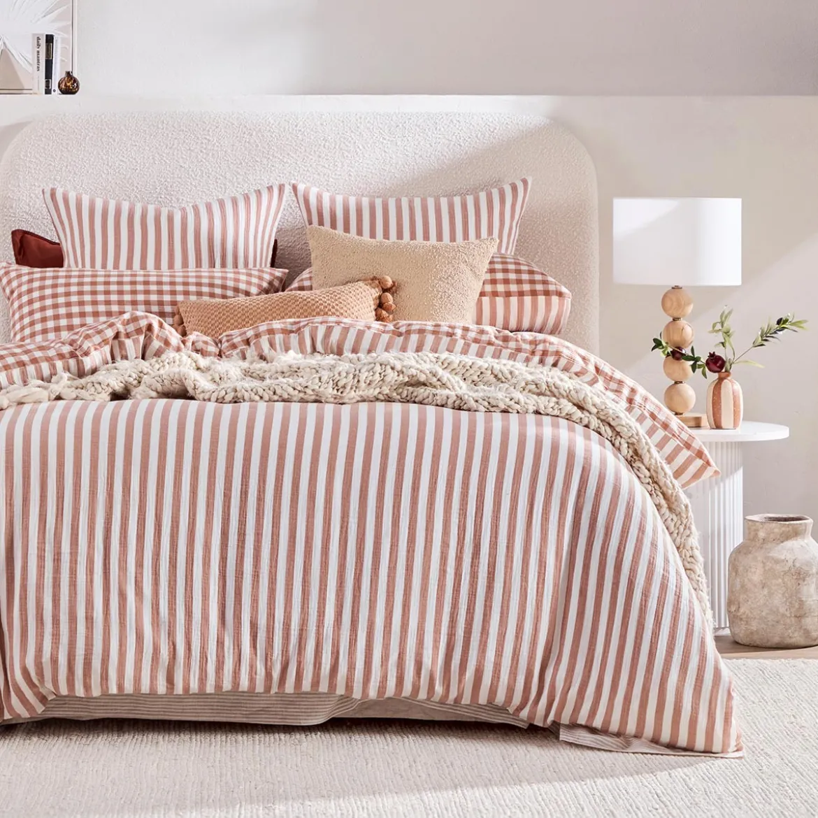 Maisie Reversible Caramel Check Quilt Cover Set