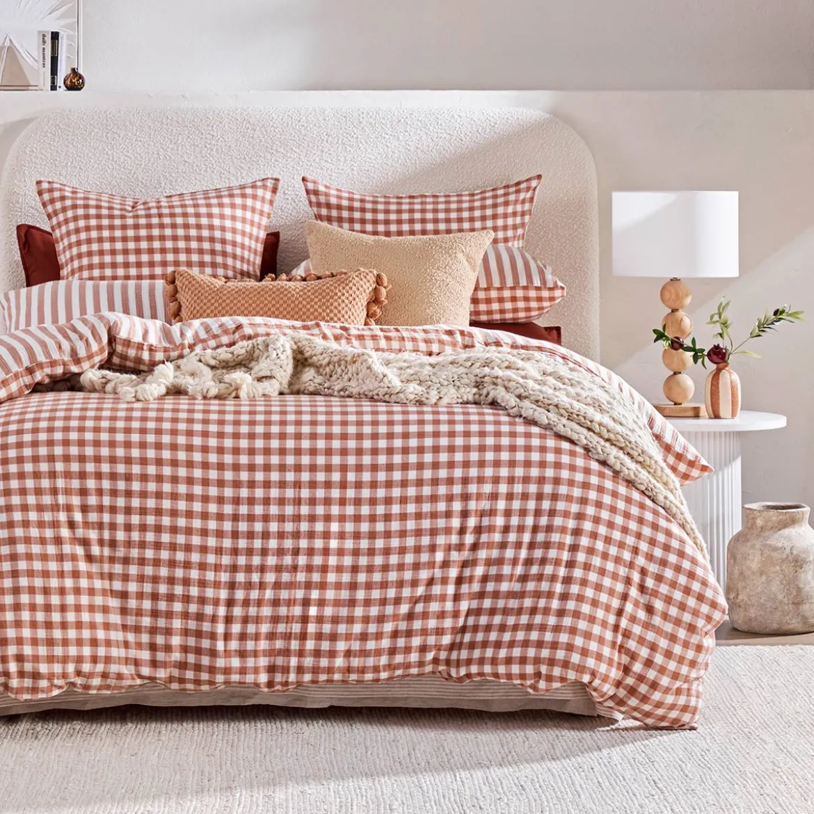 Maisie Reversible Caramel Check Quilt Cover Set