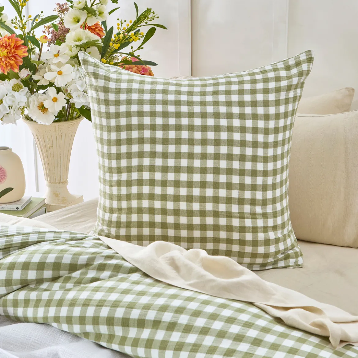 Maisie Sage Green Check European Pillowcase