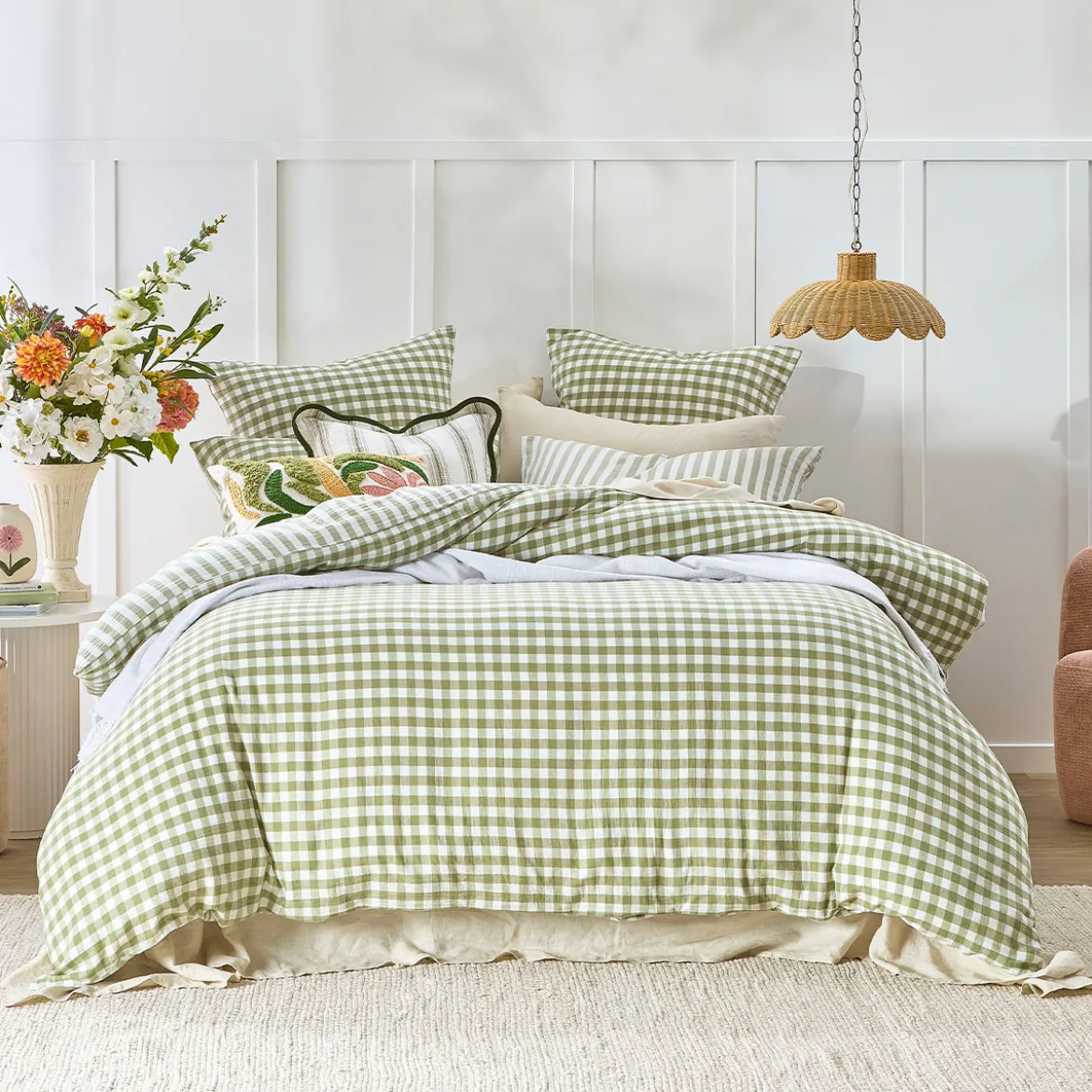 Maisie Sage Green Check European Pillowcase