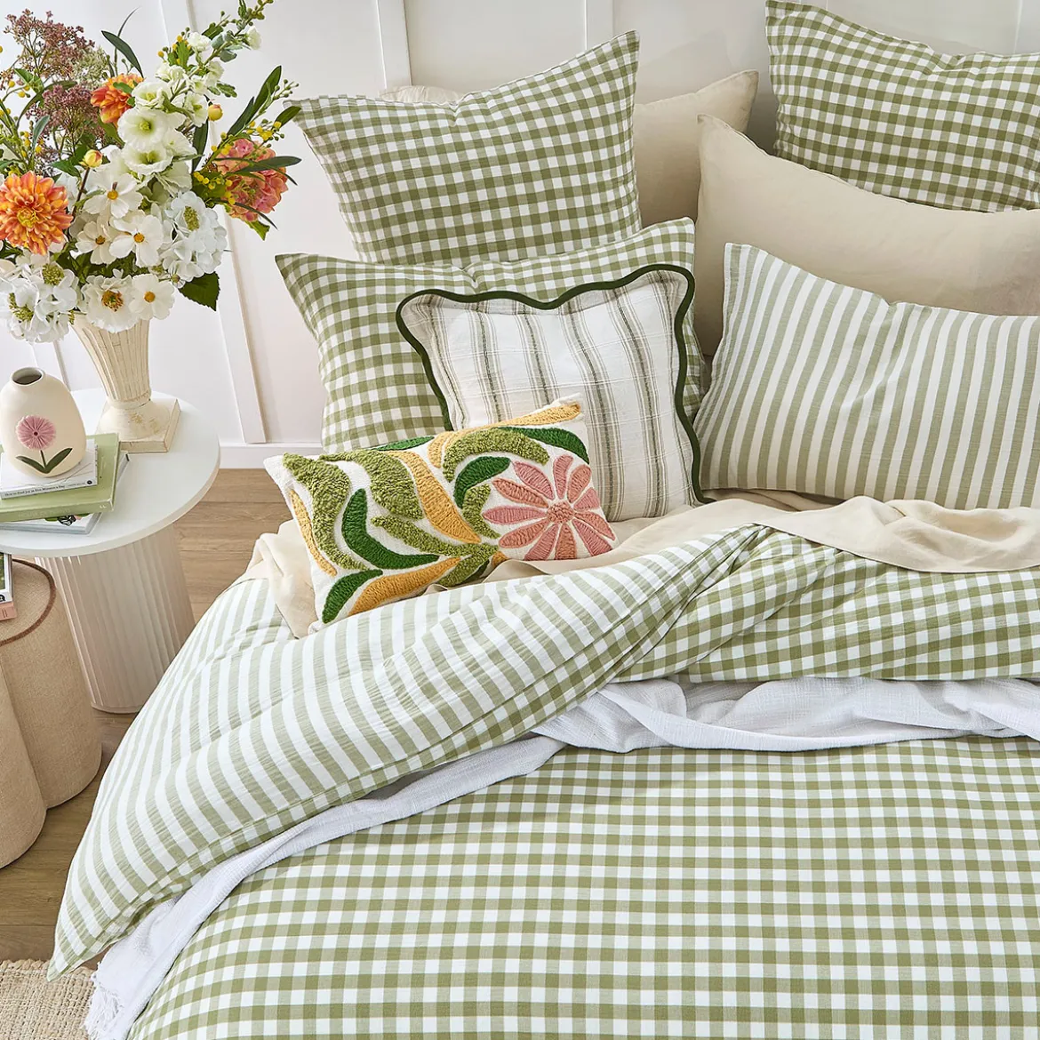 Maisie Sage Green Check European Pillowcase