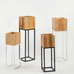 Manly Wooden Decorative Pot on White Metal Stand