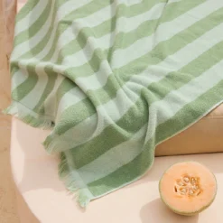 Maris Stripe Sage Green Reversible Beach towel
