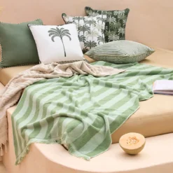 Maris Stripe Sage Green Reversible Beach towel