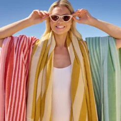 Maris Stripe Sage Green Reversible Beach towel