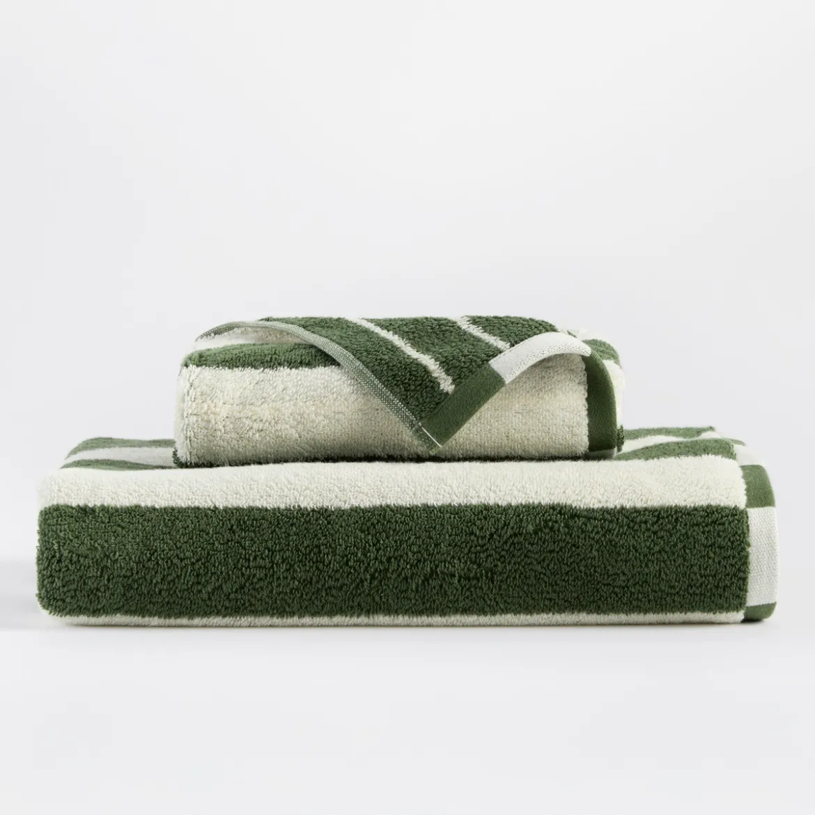 Maverick Green Reversible Stripe Towel Range