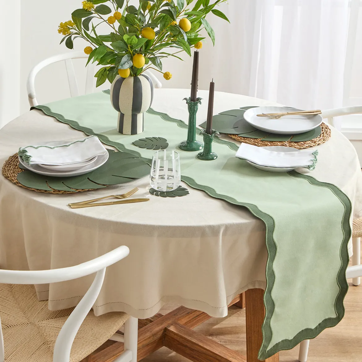 Maya Green Scalloped Table Runner