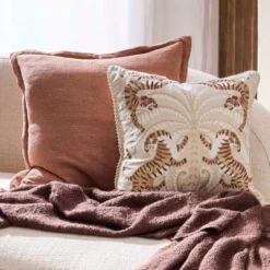 Menna Tiger Palm Embroidered Cushion