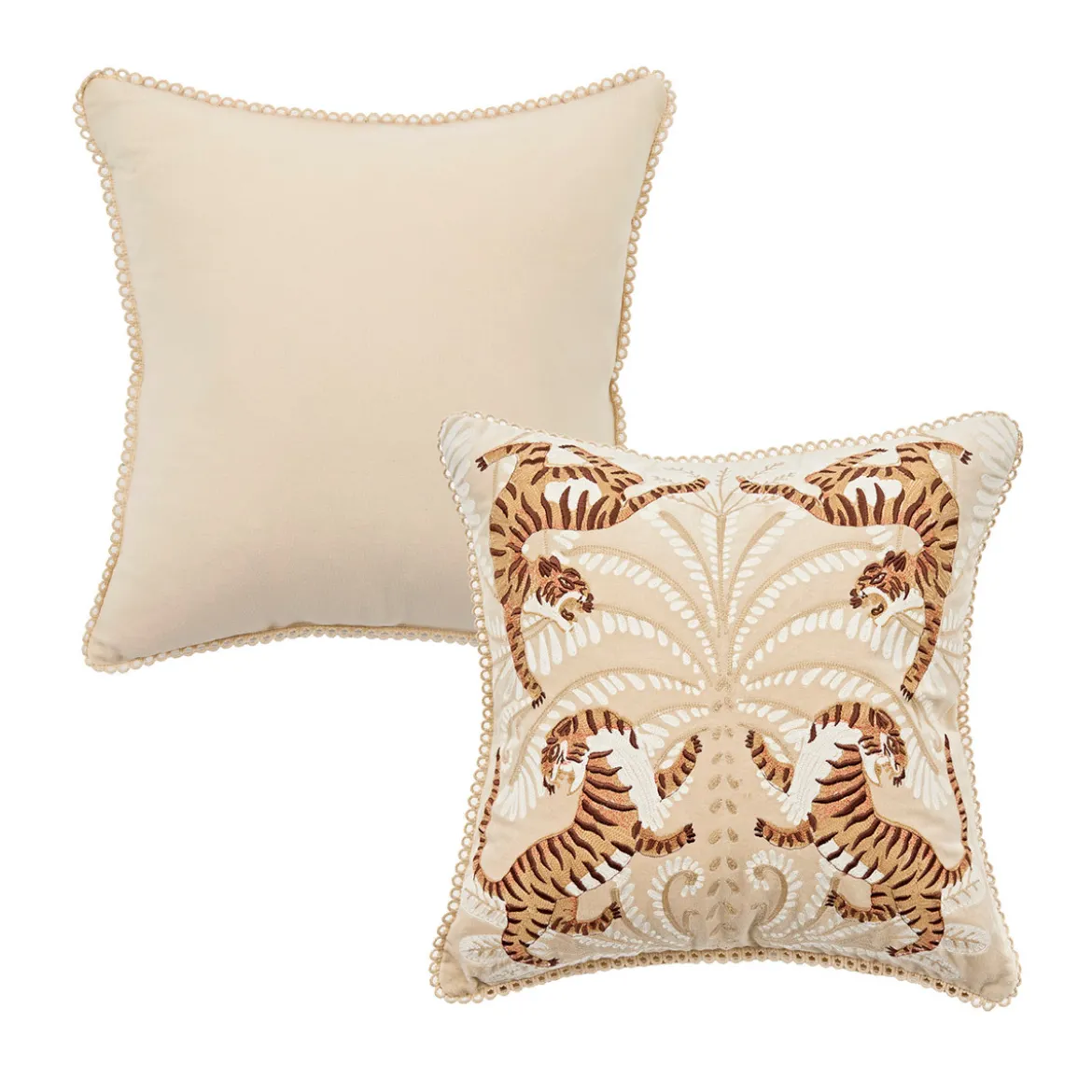 Menna Tiger Palm Embroidered Cushion
