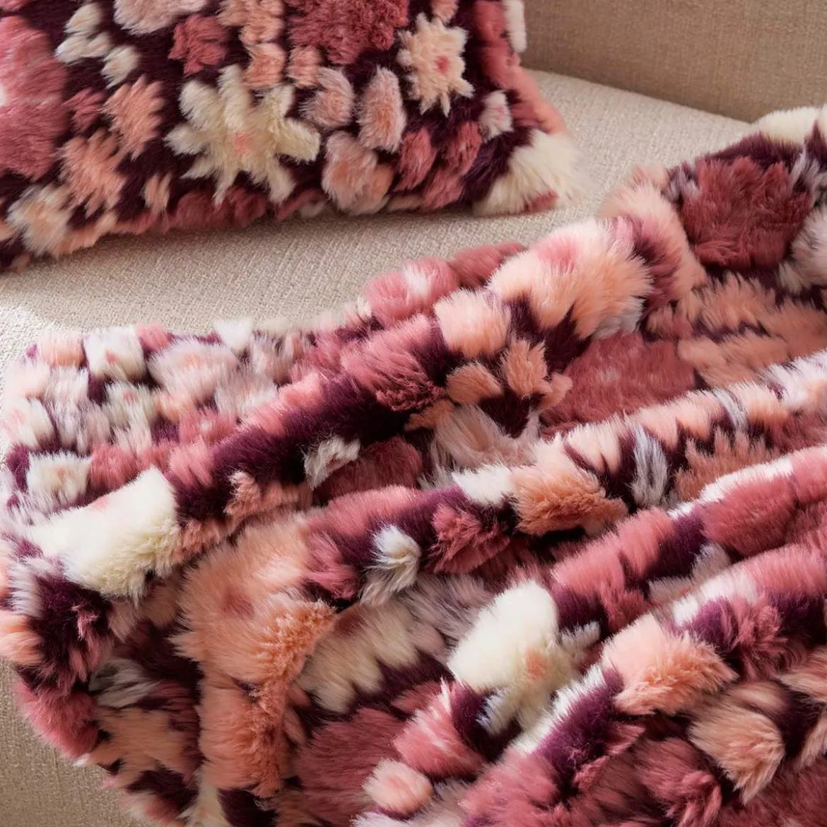 Mila Floral Faux Fur Jacquard Throw