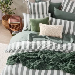 Milah Green Stripe Quilt Cover Set
